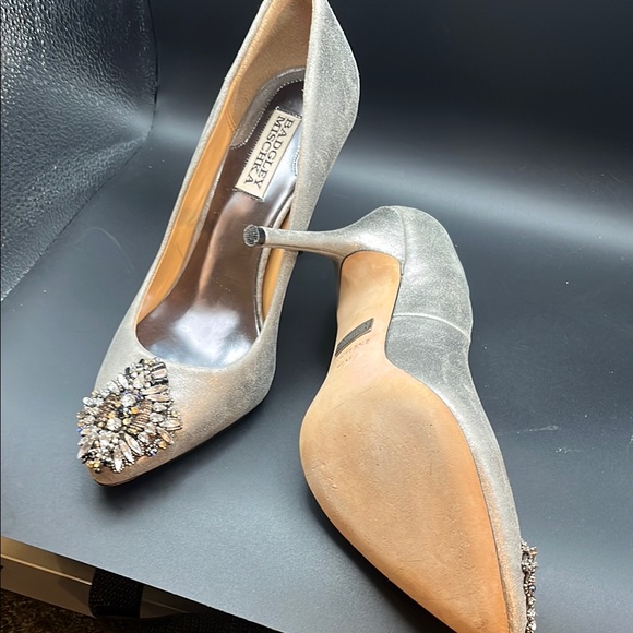 Badgley Mischka Silver Crystal Embellished Heels - Picture 5 of 8